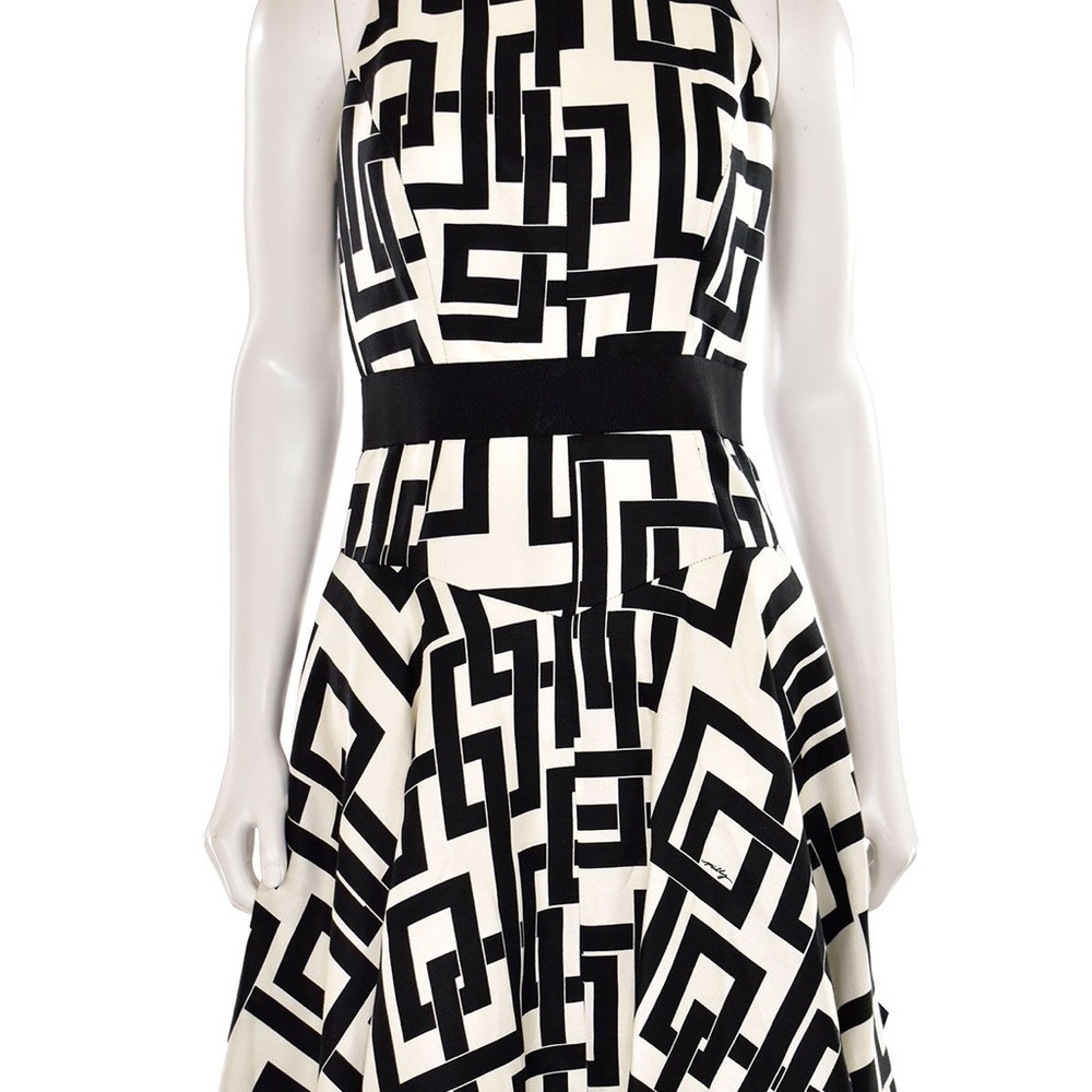 Milly Black and White Geometric Midi Dress